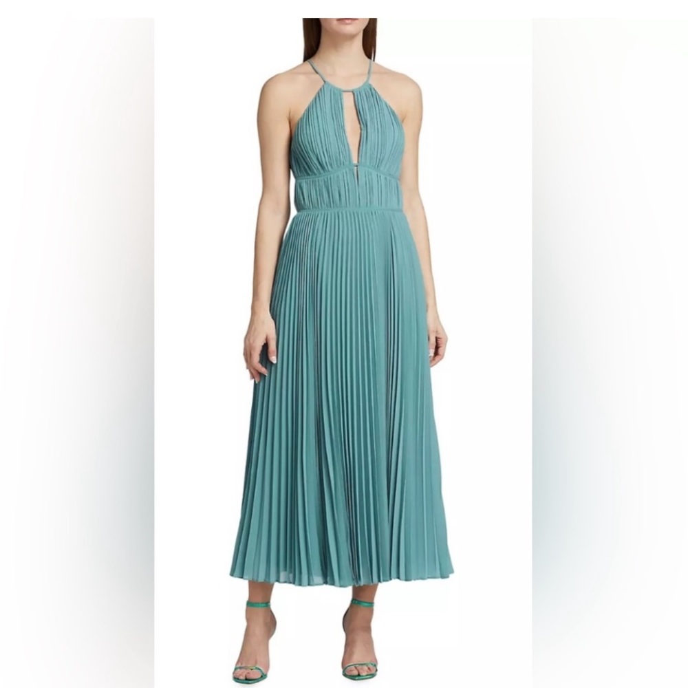 Johnathan Simkhai Carli Plissé Halter Midi-Dress